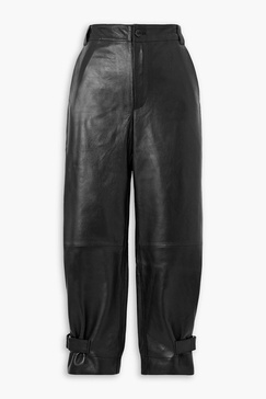 Cropped leather tapered pants