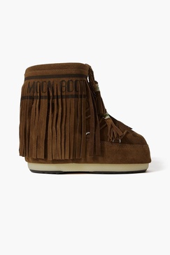 + Moon Boot shearling-lined embellished fringed suede snow boots