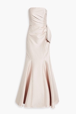 Strapless bow-detailed faille gown