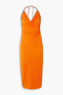 Barball open-back bead-embellished mesh halterneck midi dress