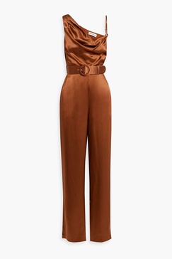 Vera asymmetric belted silk-satin wide-leg jumpsuit