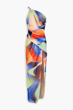 Sorin one-shoulder cutout printed mesh maxi dress