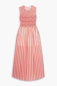 Gioia embroidered striped cotton-poplin maxi dress