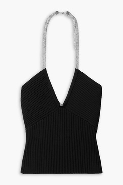 Anouk crystal-embellished ribbed stretch-knit halterneck top