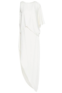 Asymmetric draped satin maxi dress