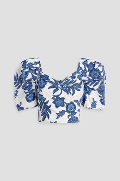 Sara cropped wrap-effect printed cotton-poplin top