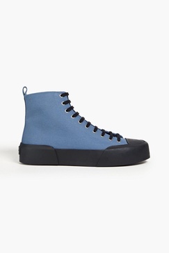 Rubber-trimmed canvas high-top sneakers