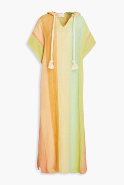 Hooded striped linen-blend gauze kaftan