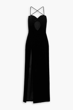 Cutout stretch-velvet gown