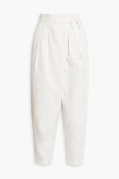 Wilmont cropped pleated cotton and linen-blend tapered pants