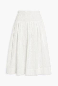 June pleated broderie anglaise cotton midi skirt