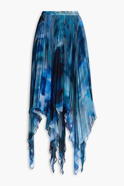 Pleated tie-dyed chiffon maxi skirt