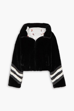 Noelle hooded striped faux fur jacket