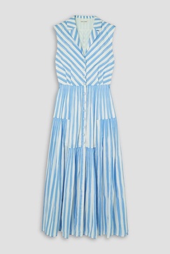 Arya tiered pleated striped cotton-poplin midi dress