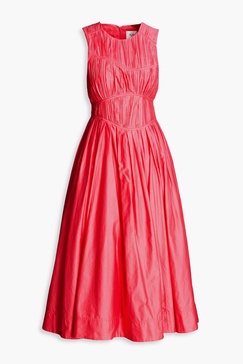 Nya pleated cotton-taffeta midi dress