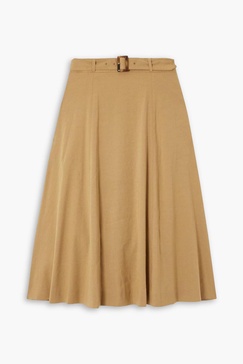 Arwen belted pleated linen-blend midi skirt