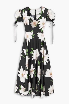 Embellished floral-print silk-twill midi dress