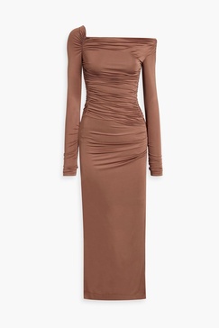 One-shoulder ruched stretch-jersey midi dress