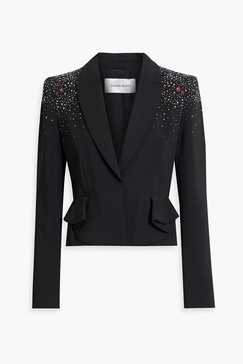 Crystal-embellished pinstriped crepe peplum blazer