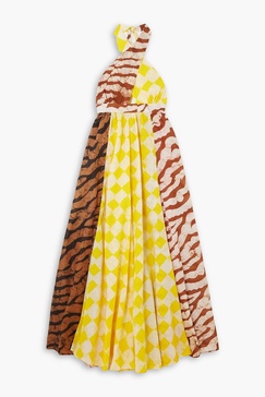 Printed cotton-voile halterneck maxi dress