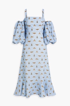 Mercedes Poliilla cold-shoulder printed linen midi dress