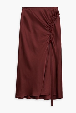 Ruched satin-crepe midi skirt