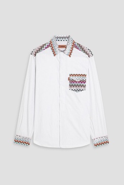 Crochet knit-trimmed pinstriped cotton-poplin shirt