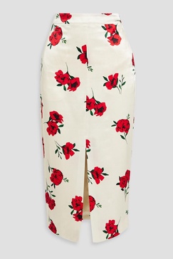 Aerin floral-print satin-crepe midi skirt