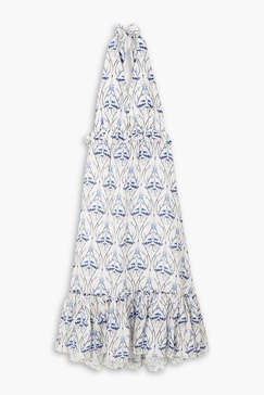 Saba Cometa ruffled printed linen halterneck midi dress