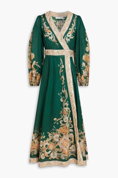 Devi belted paisley-print cotton-voile midi wrap dress