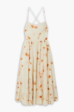 Open-back floral-print cotton and silk-blend midi dress