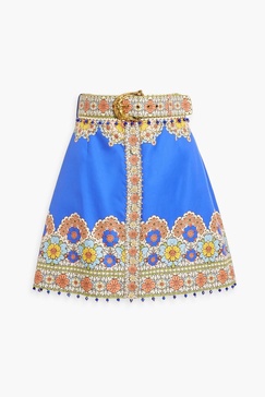 Embellished printed cotton and silk-blend twill mini skirt