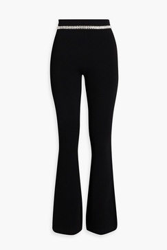 Crystal-embellished ribbed-knit bootcut pants