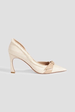 Clarita bow-detailed leather and raffia pumps