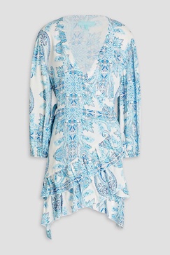 Ruffled printed voile mini wrap dress