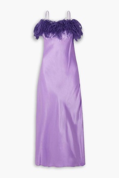 Boheme feather-trimmed LENZING™ ECOVERO™-satin maxi dress