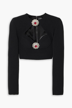 Cropped cutout crystal-embellished stretch-cady top