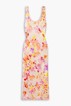 Printed silk-satin midi dress