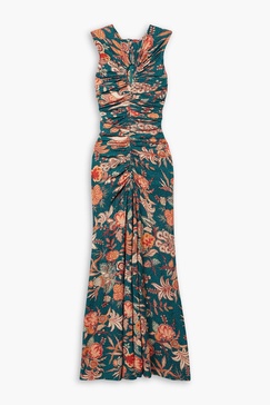 Gwynne cutout ruched printed cotton-jersey maxi dress