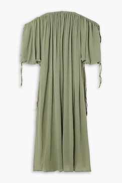 Kikab off-the-shoulder leather-trimmed cotton-gauze maxi dress