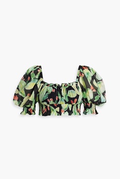 Zamora cropped printed cotton-voile top