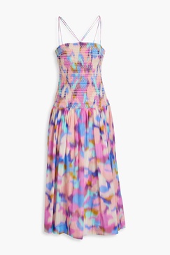 Rylie smocked cotton and silk-blend voile midi dress