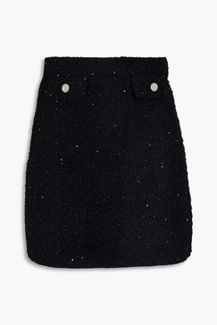 Sequin-embellished metallic knitted mini skirt