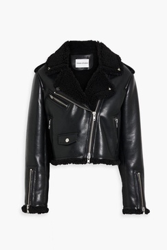 Lilia cropped faux shearling biker jacket