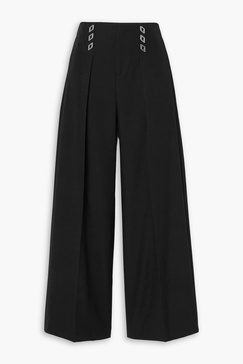 Embellished pleated woven wide-leg pants