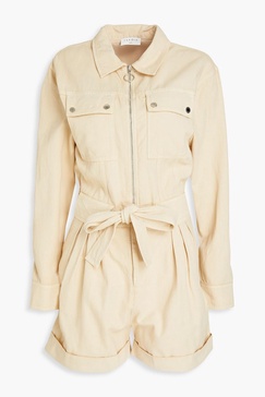 Pleated cotton and linen-blend twill playsuit