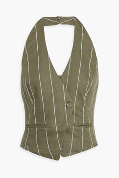 Aurelia striped linen-blend halterneck vest