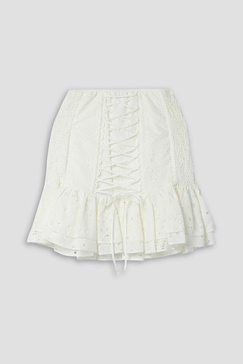 Lucrecia ruffled lace-up broderie anglaise cotton-blend mini skirt