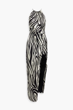 Benita cutout zebra-print silk-satin halterneck maxi dress