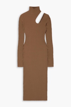 Victoria cutout ribbed cotton turtleneck midi dress